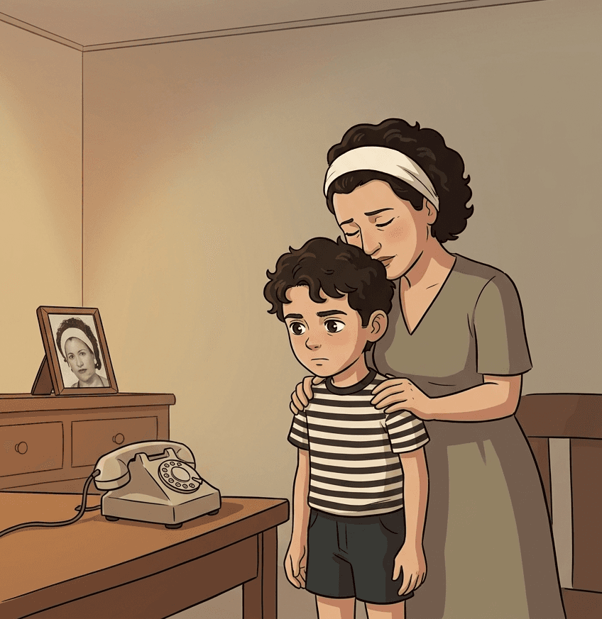 A photograph, a telephone